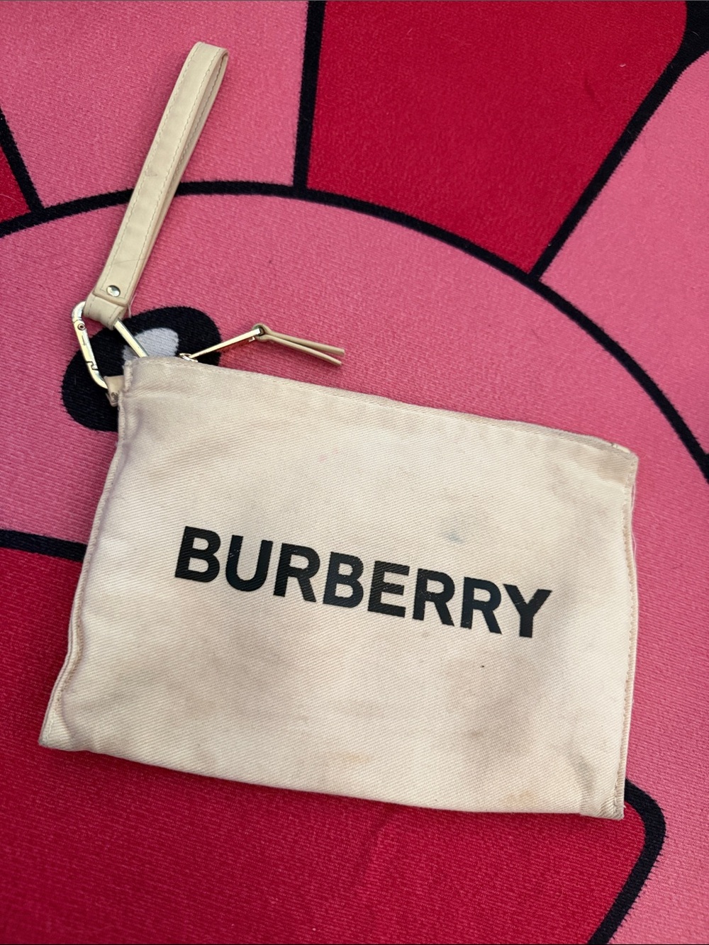 Burberry Beige Canvas Wristlet Pouch with Black Logo